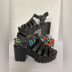 bp Black Chunky Platform Sandals with Gladiator Straps